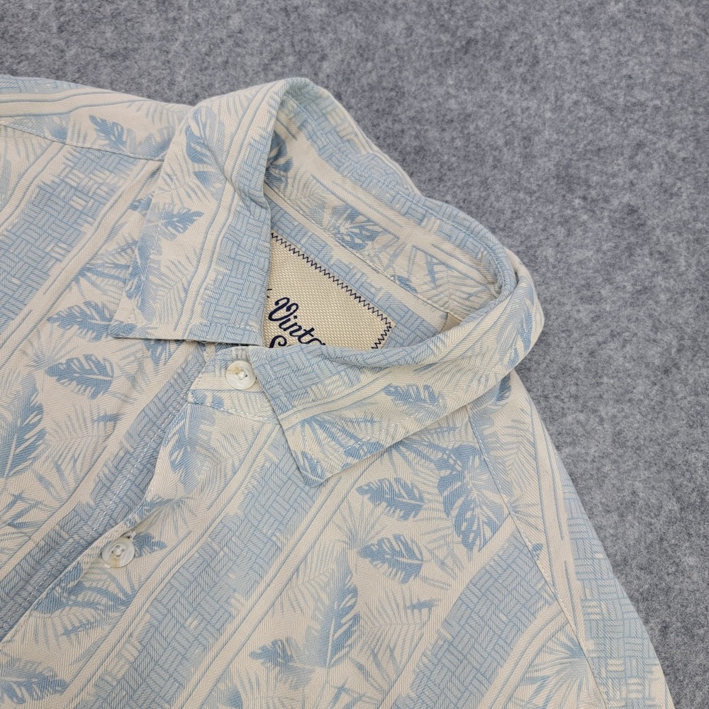 Vintage Silk Shirt Mens Med Blue Floral Silk Rayon Short Sleeve Button Up Casual